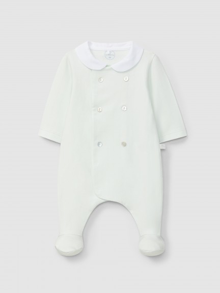 Babygrow riscas em relevo com botões decorativos na frente Babygrow riscas em relevo com botões decorativos na frente