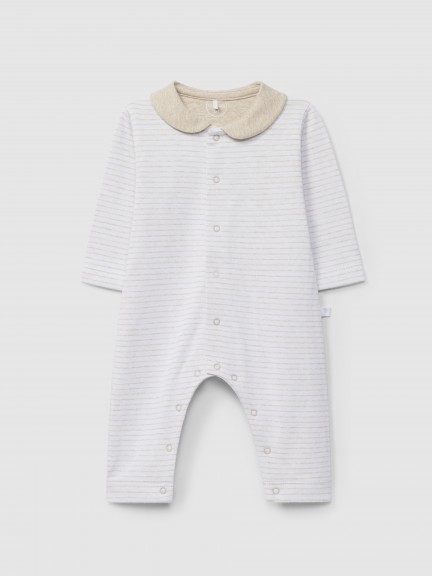 Babygrow striped double-layered jersey without feet Babygrow striped double-layered jersey without feet