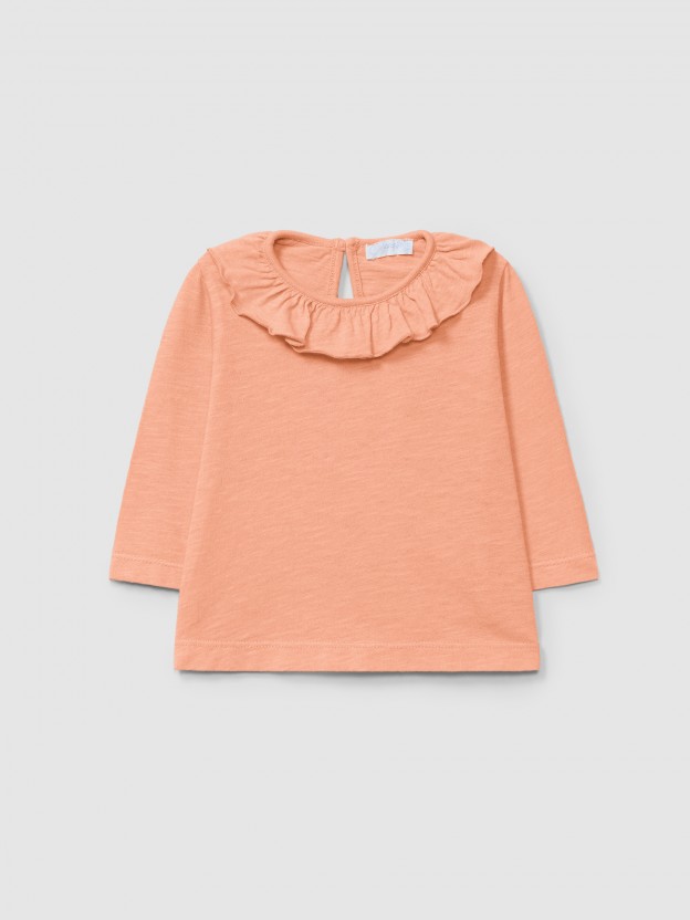 Longsleeve uni � col � volant