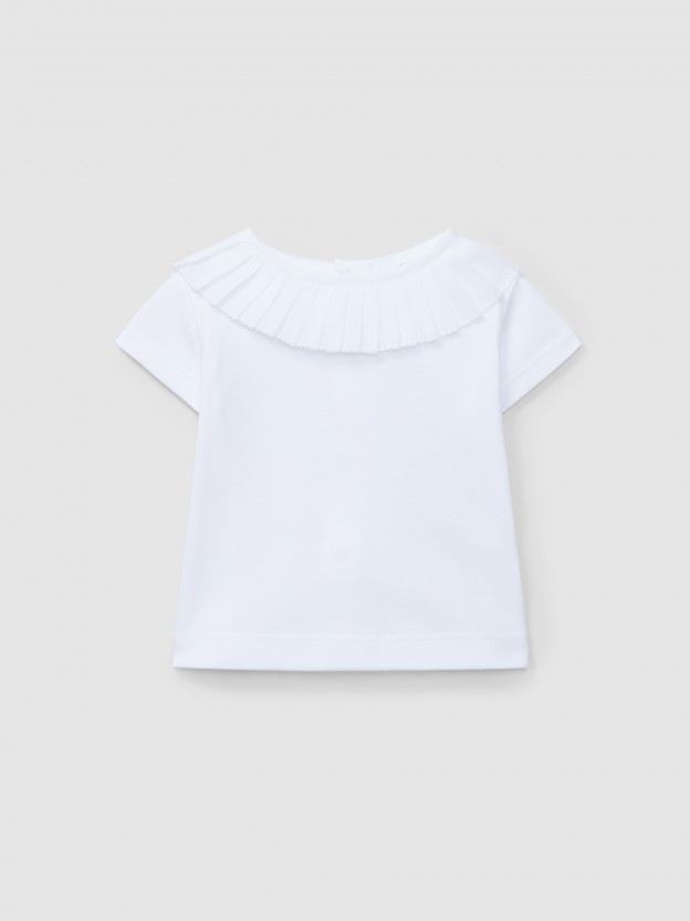 T-shirt à manches courtes col plissé T-shirt à manches courtes col plissé