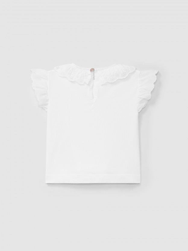 T-shirt ruffled collar English embroidery T-shirt ruffled collar English embroidery