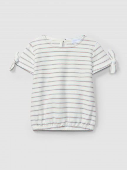 Camiseta en felpa a rayas multicolor Camiseta en felpa a rayas multicolor