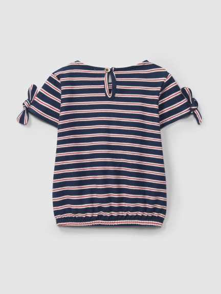 Camiseta en felpa a rayas multicolor Camiseta en felpa a rayas multicolor