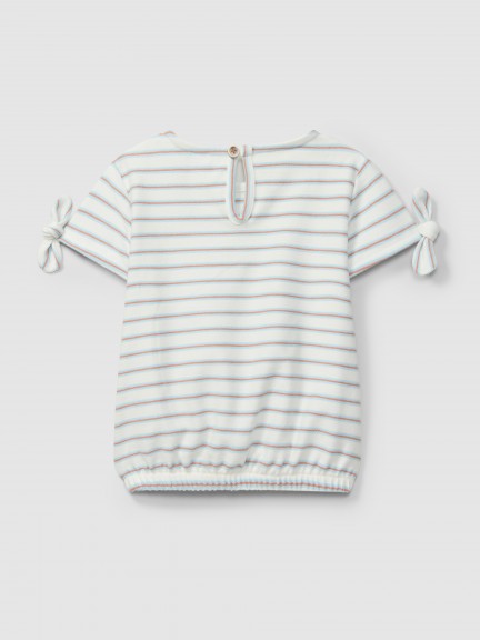Camiseta en felpa a rayas multicolor Camiseta en felpa a rayas multicolor