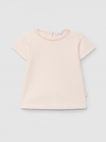 Ribbed knit T-shirt with lace detail Ribbed knit T-shirt with lace detail
