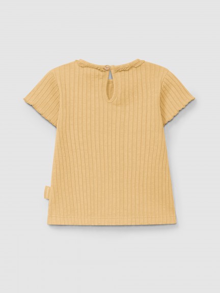 T-shirt en maille cannelée avec détail en dentelle T-shirt en maille cannelée avec détail en dentelle