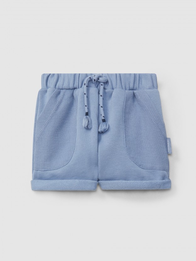 Plush pull-up shorts with waffle weave pockets