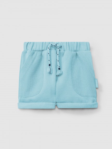 Plush pull-up shorts with waffle weave pockets Plush pull-up shorts with waffle weave pockets