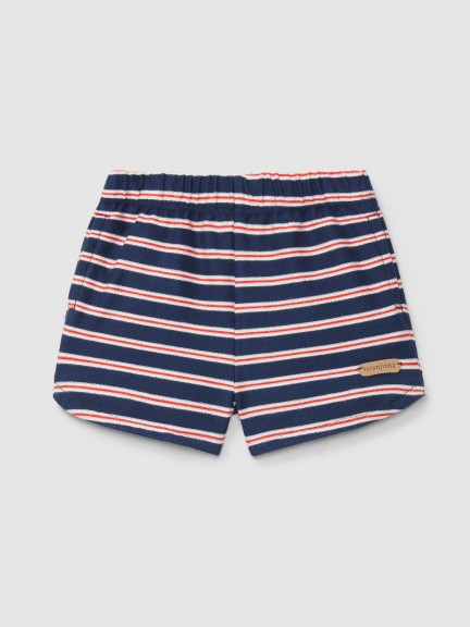 Pantalón corto pull-up en felpa a rayas multicolor Pantalón corto pull-up en felpa a rayas multicolor