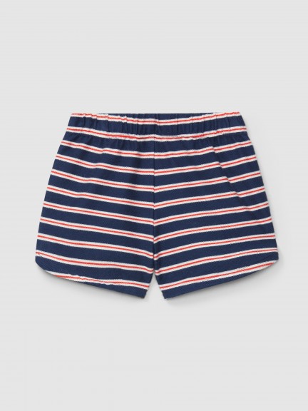 Pantalón corto pull-up en felpa a rayas multicolor Pantalón corto pull-up en felpa a rayas multicolor