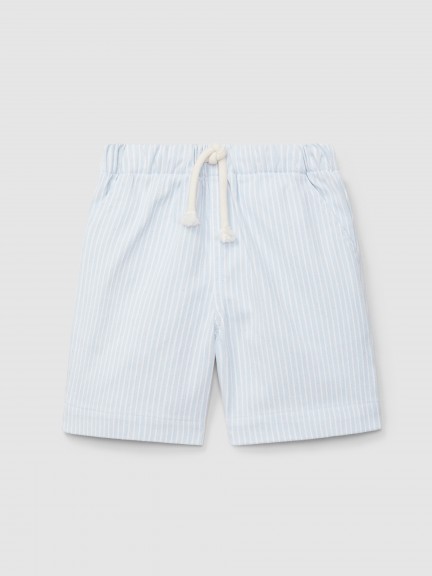 Pull-up shorts in striped denim fabric with three pockets