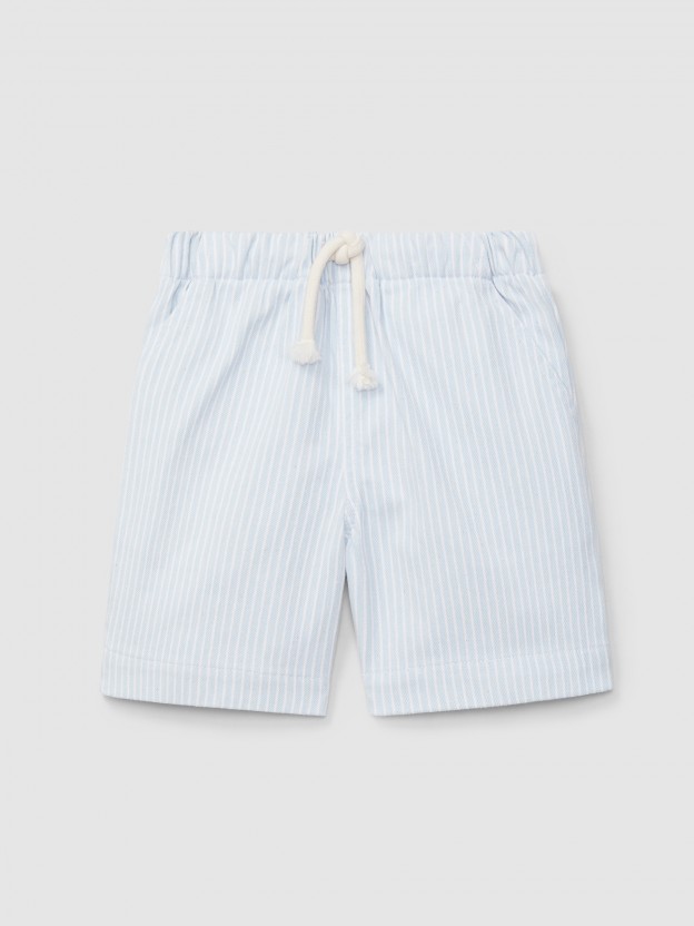 Pull-up shorts in striped denim fabric with three pockets