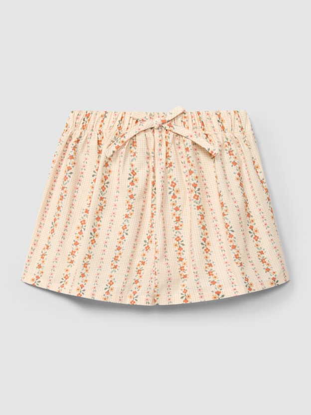Short pull-up micro-vichy et fleurs