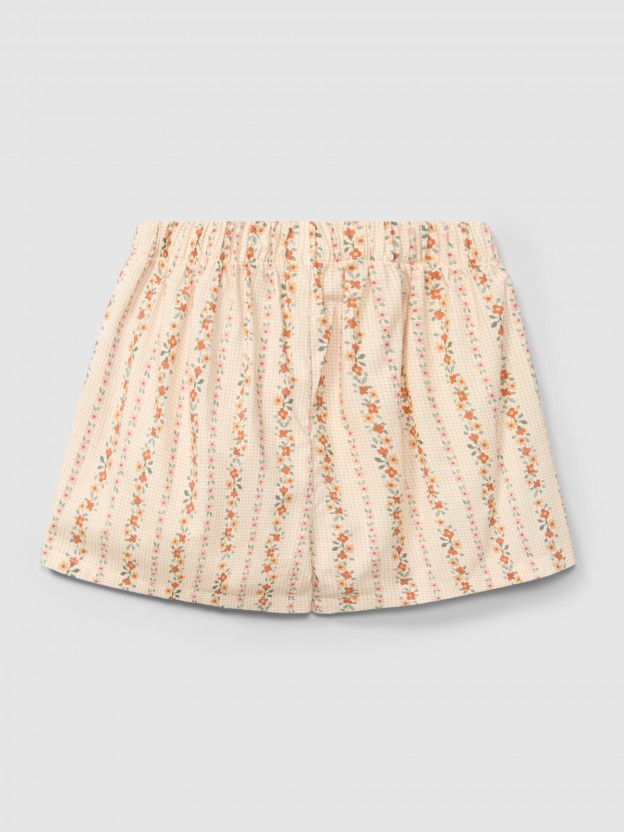 Short pull-up micro-vichy et fleurs