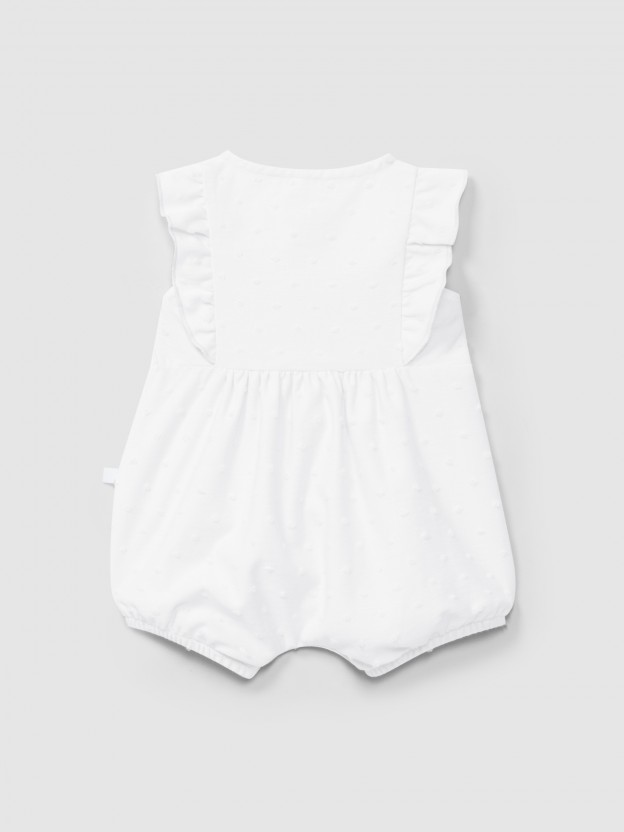 Short-leg romper with embossed polka dots