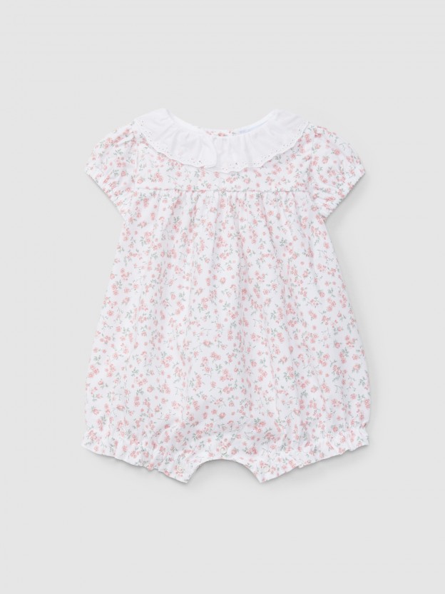 Short-leg romper flowers and collar English embroidery