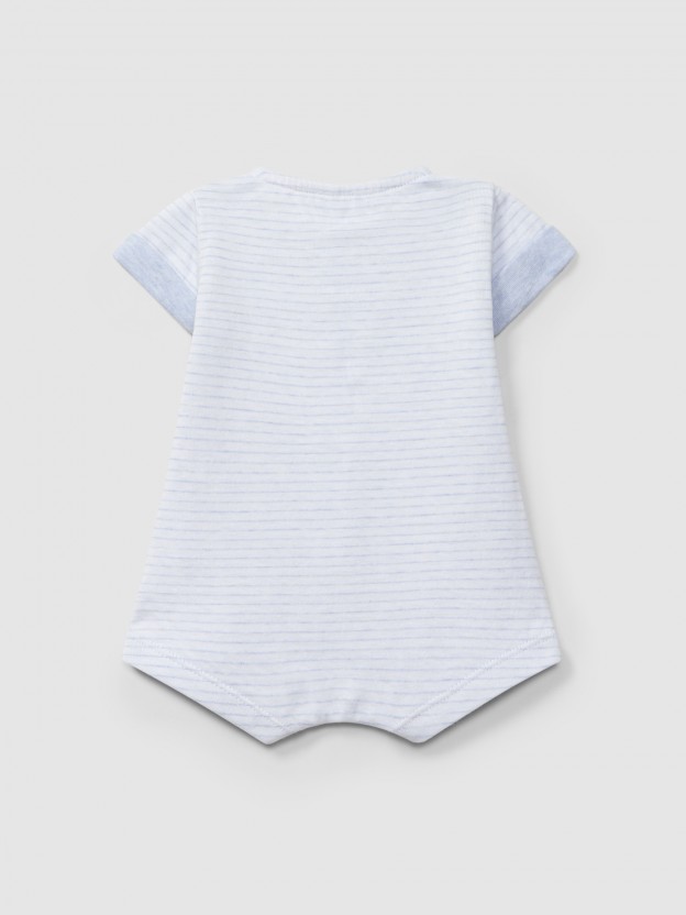 Striped double-layered jersey short-leg romper Striped double-layered jersey short-leg romper