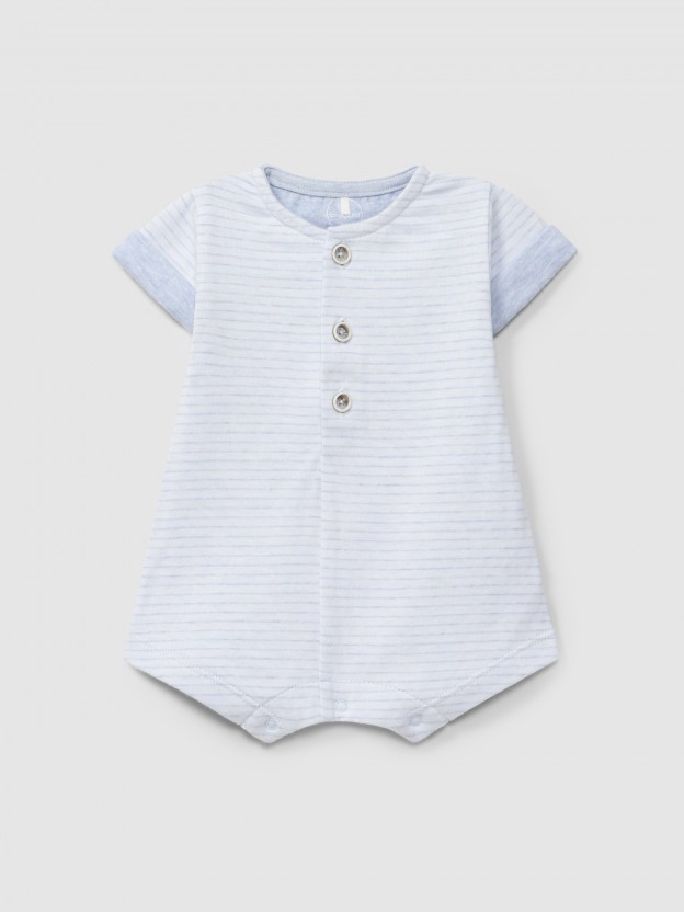 Striped double-layered jersey short-leg romper Striped double-layered jersey short-leg romper