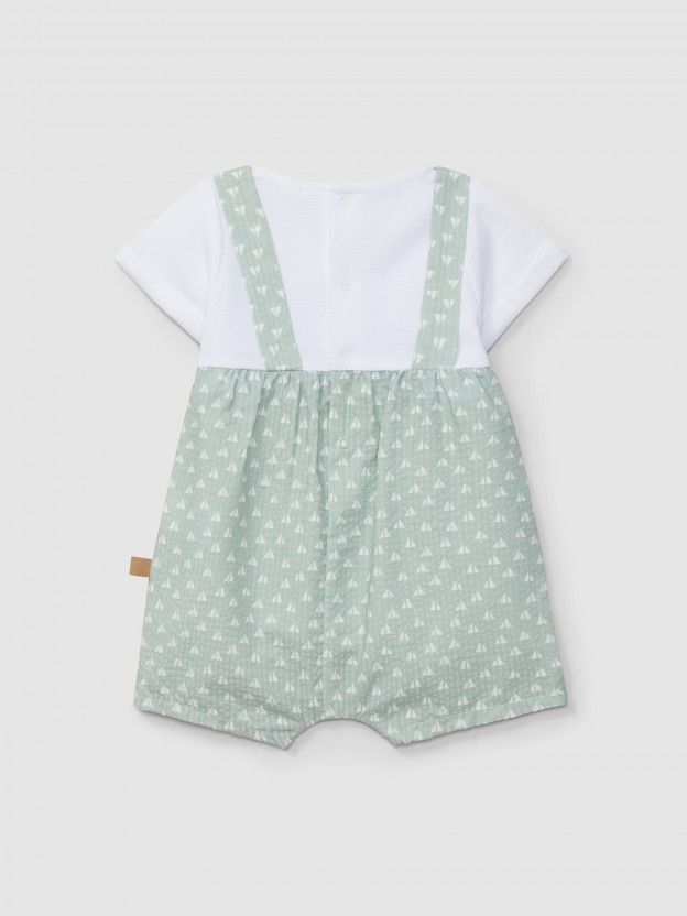 Fatinho dois em um seersucker estampado e malha waffle Fatinho dois em um seersucker estampado e malha waffle