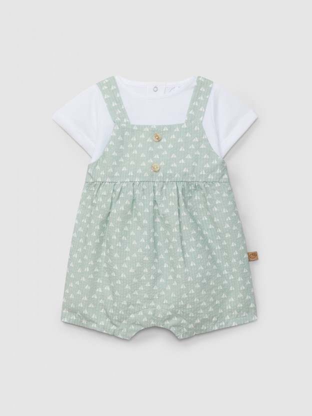 Fatinho dois em um seersucker estampado e malha waffle Fatinho dois em um seersucker estampado e malha waffle