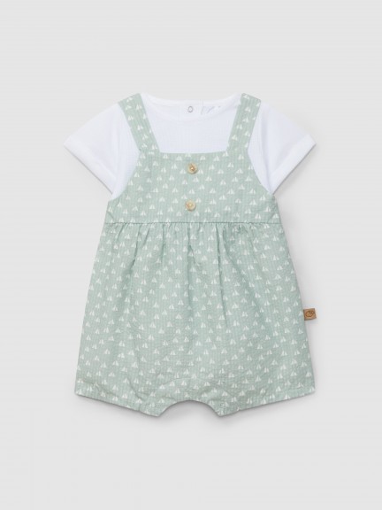 Fatinho dois em um seersucker estampado e malha waffle