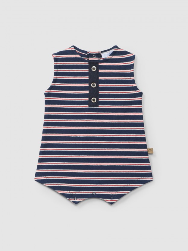 Romper in multi-coloured striped plush Romper in multi-coloured striped plush