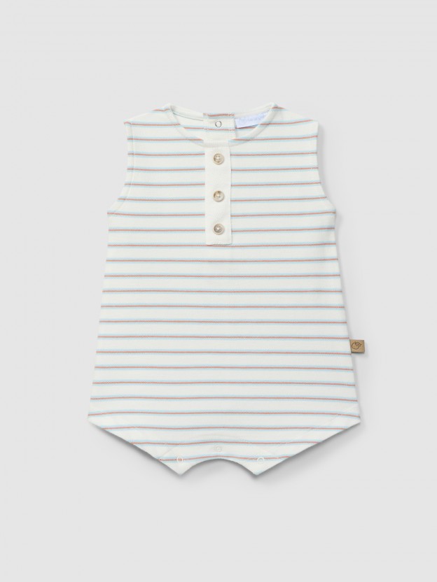 Romper in multi-coloured striped plush Romper in multi-coloured striped plush