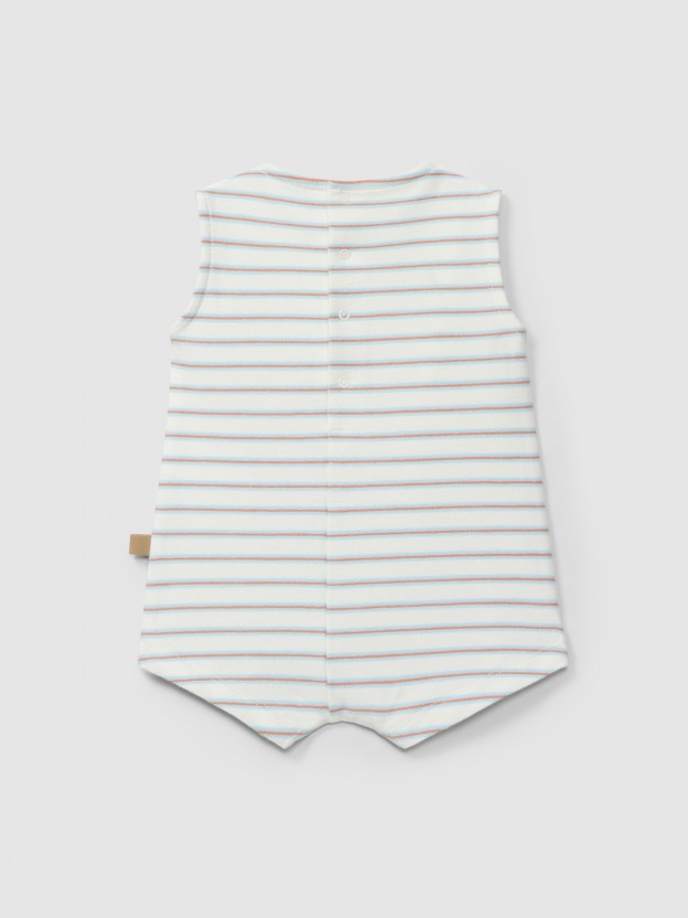 Romper in multi-coloured striped plush Romper in multi-coloured striped plush
