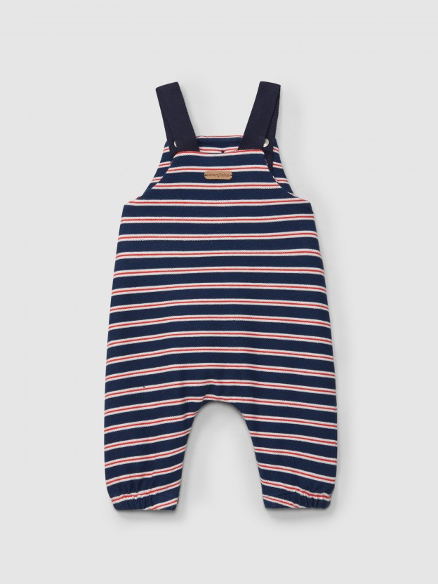 Dungarees in multi-coloured striped plush