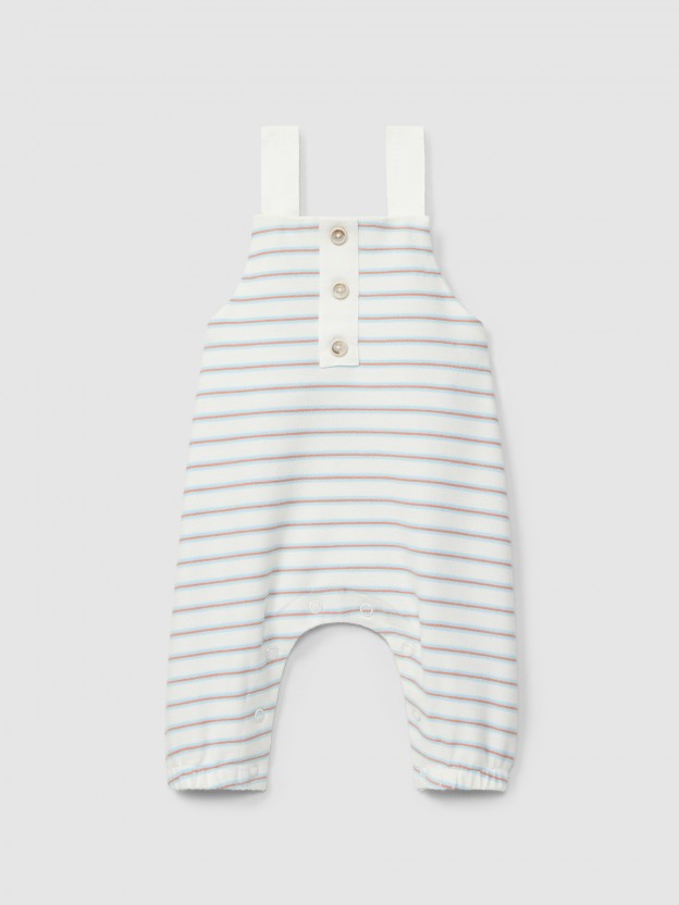 Dungarees in multi-coloured striped plush Dungarees in multi-coloured striped plush