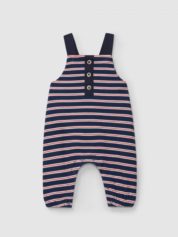 Dungarees in multi-coloured striped plush