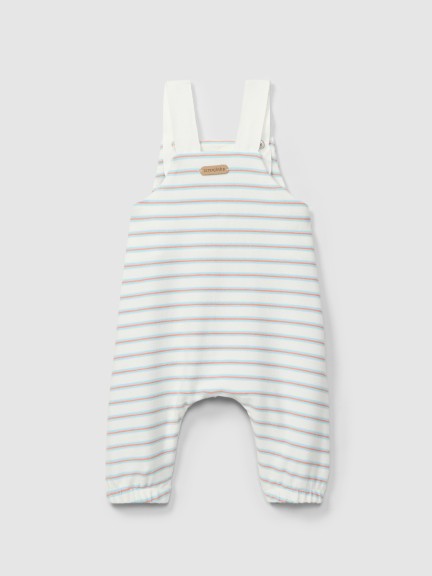 Dungarees in multi-coloured striped plush Dungarees in multi-coloured striped plush