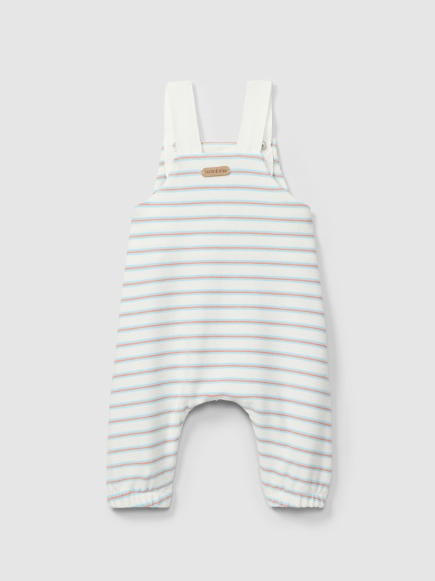 Dungarees in multi-coloured striped plush Dungarees in multi-coloured striped plush