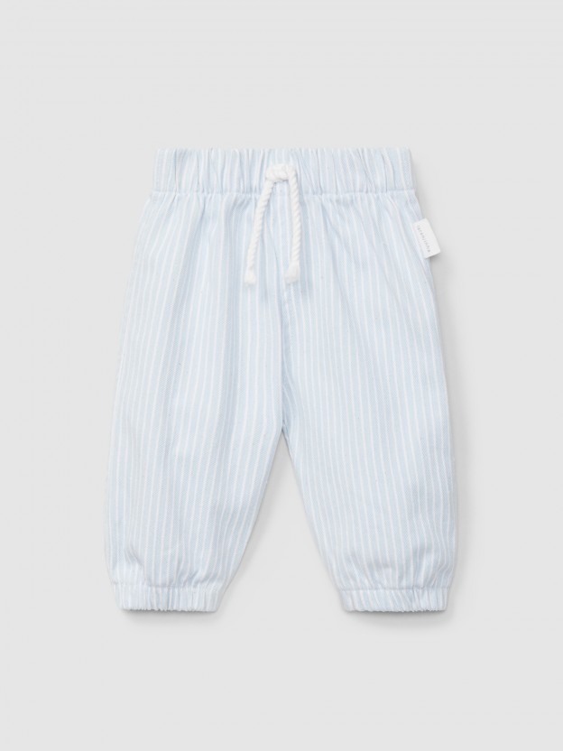 Pull-up pants striped denim fabric Pull-up pants striped denim fabric