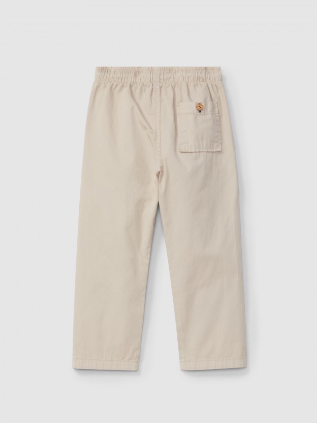 Pantalon pull-up uni en sergé à trois poches Pantalon pull-up uni en sergé à trois poches