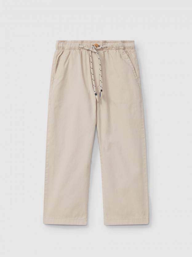 Pantalon pull-up uni en sergé à trois poches Pantalon pull-up uni en sergé à trois poches