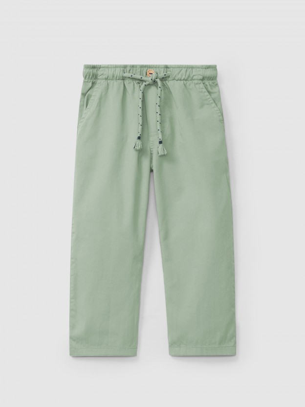 Pantalon pull-up uni en serg� � trois poches
