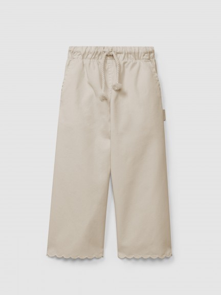Twill pants plain wide leg Twill pants plain wide leg