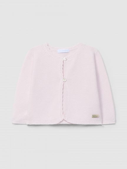 Knitted cardigan with round neckline and ruched detail