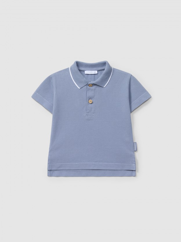Polo piqué avec détail de rayures sur le col Polo piqué avec détail de rayures sur le col