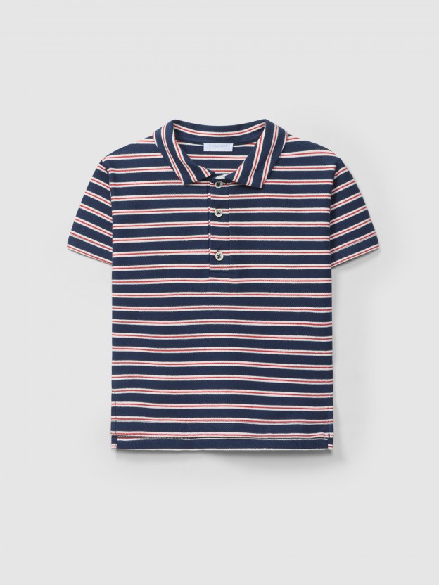 Polo shirt in multi-coloured striped plush