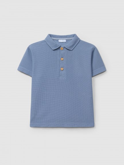 Plain polo shirt in waffle weave