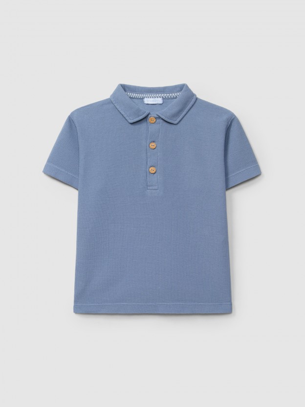 Plain polo shirt in waffle weave Plain polo shirt in waffle weave