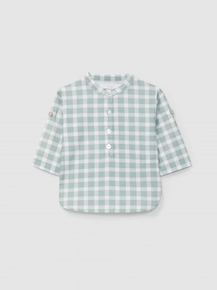 Chemise � col mao carreaux