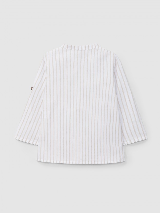 Chemise � col mao rayures en relief