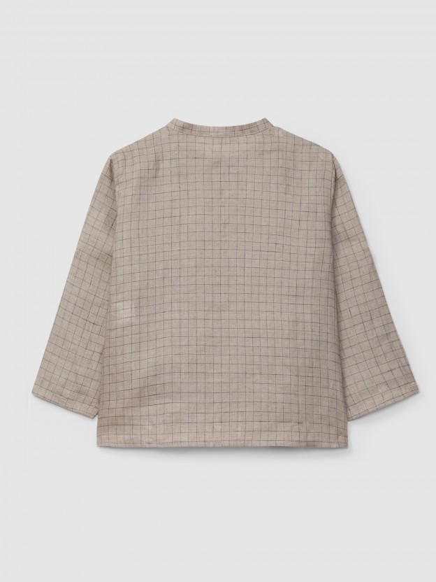 Chemise à col mao carreaux en lin Chemise à col mao carreaux en lin