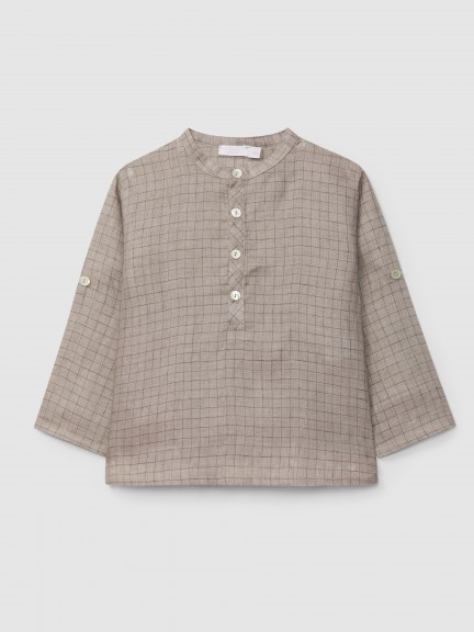 Chemise à col mao carreaux en lin Chemise à col mao carreaux en lin