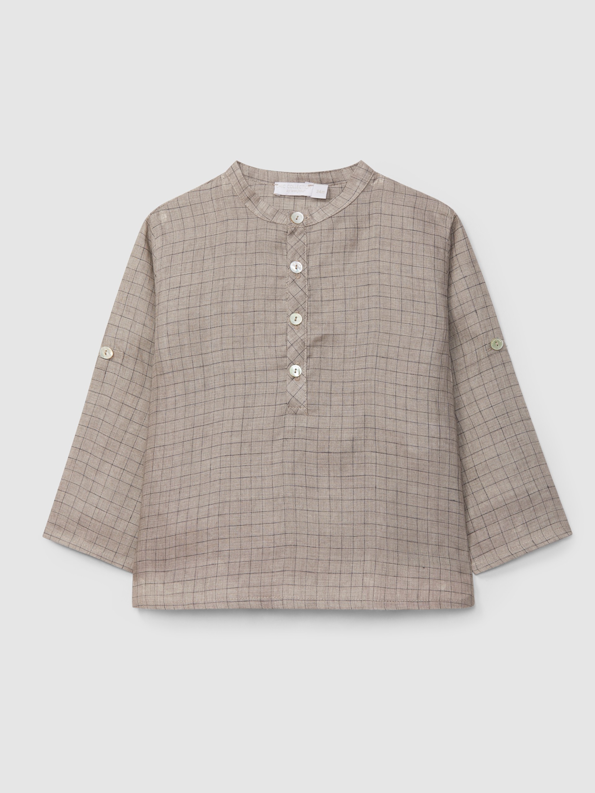 Chemise à col mao carreaux en lin