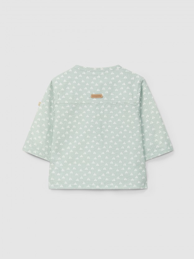 Camisa seersucker estampado micro-cuadros Camisa seersucker estampado micro-cuadros
