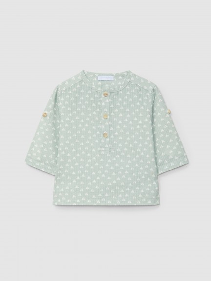 Camisa seersucker estampado micro-cuadros Camisa seersucker estampado micro-cuadros
